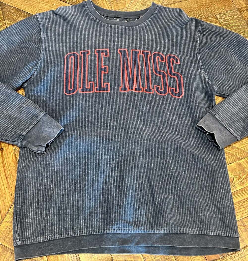Three Square Ole Miss Rebels Corded Crewneck Sweatshirt Size M Navy